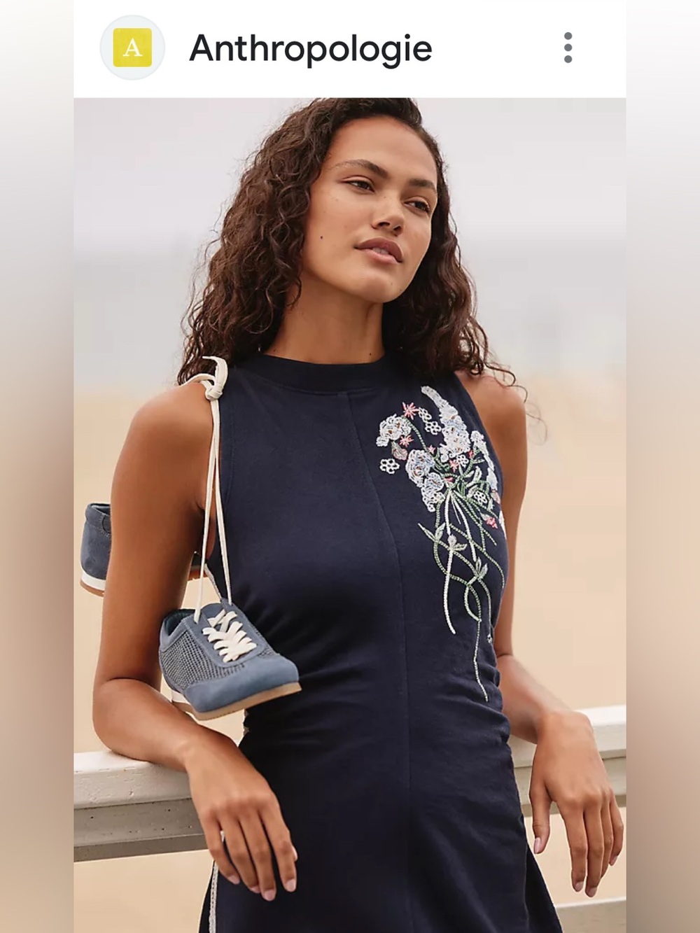 Anthropologie Navy Sleeveless Embroidered Maxi Dress